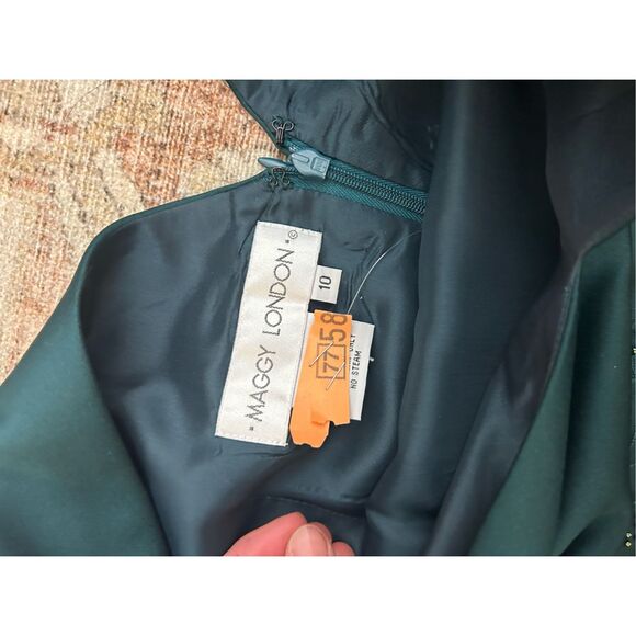 Maggy London Emerald Green Midi Satin Jeweled Detailing Dress, Size 10 - Picture 12 of 13